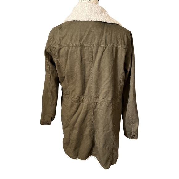 Steve Madden Walker Jacket Olive Green Sherpa Lined Zip Snap Button Cargo Jacket - Picture 5 of 7